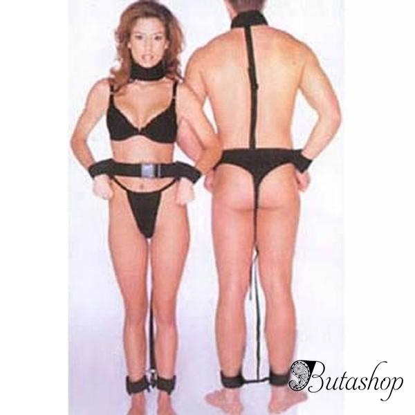 Черный кожаный бондаж для мужчин и женщин - butashop.com