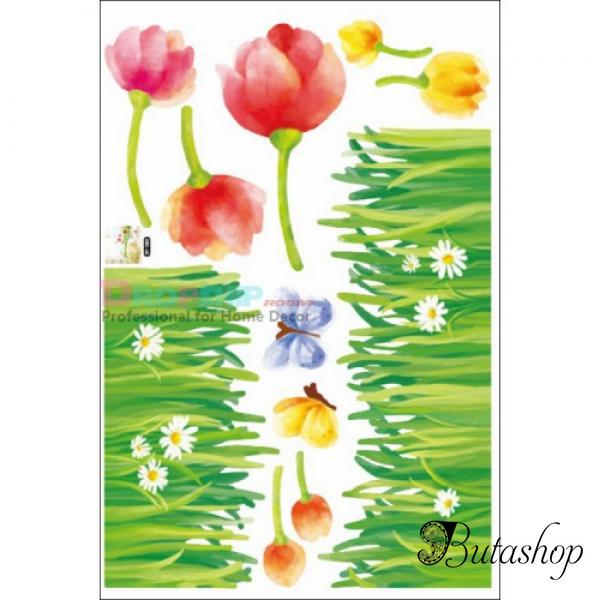 РАСПРОДАЖА! Виниловая наклейка - Травка, цветочки, бабочки - butashop.com