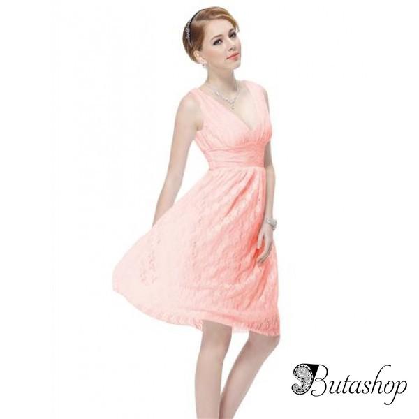 РАСПРОДАЖА! Кружевное платье с V-образной горловиной розовое - butashop.com