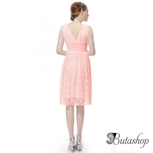 РАСПРОДАЖА! Кружевное платье с V-образной горловиной розовое - butashop.com