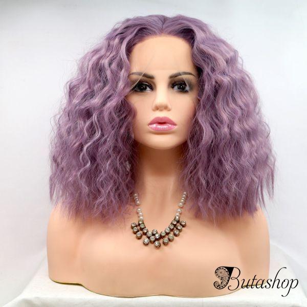 Реалистичный парик омбре на сетке пастельно фиолетовые вьющиеся волосы каре - butashop.com