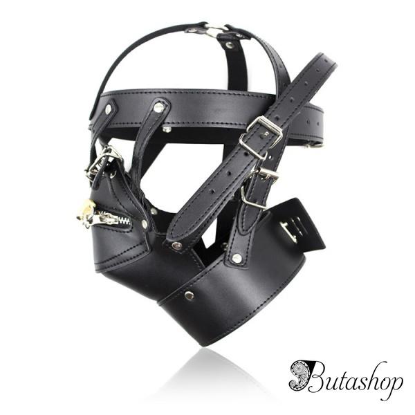 Кожаная черная маска на голову «Раб» - butashop.com