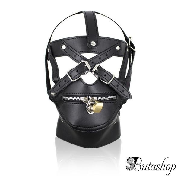 Кожаная черная маска на голову «Раб» - butashop.com