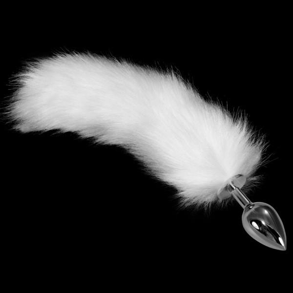 Прозрачная анальная втулка с белым хвостом - butashop.com