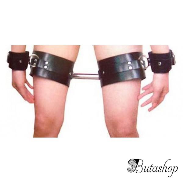 Кожаный черный бондаж для рук и ног - butashop.com