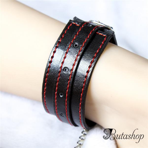 Широкие черные наручники с красными ободками - butashop.com