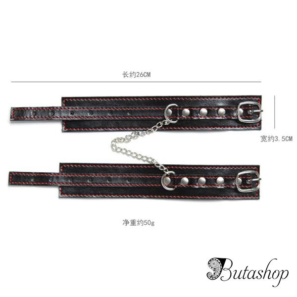 Широкие черные наручники с красными ободками - butashop.com