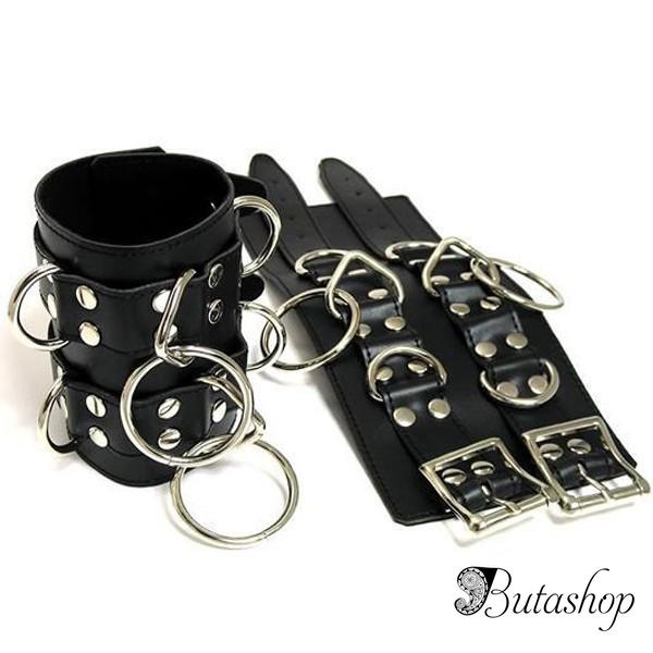 Черные кожаные широкие наручники - butashop.com