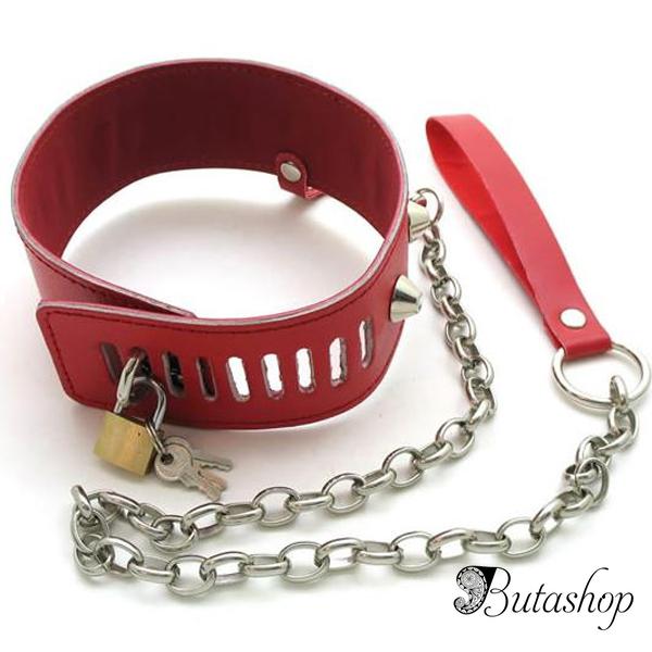 Современный стильный красный кожаный ошейник - butashop.com