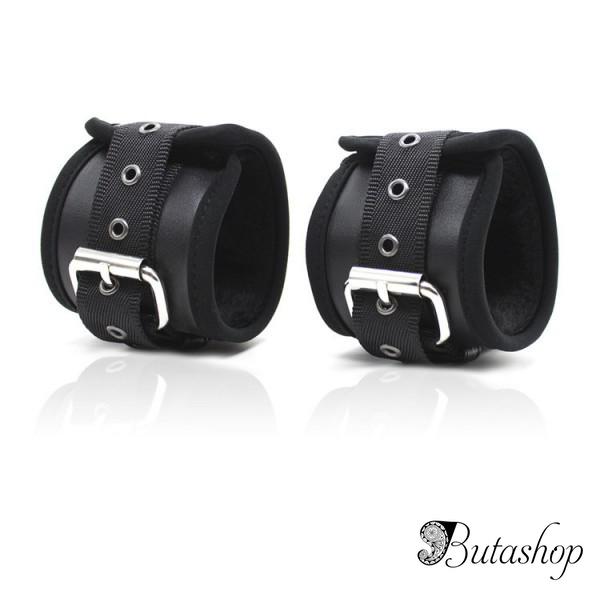 Черные кожаные наручники из эко кожи шырокие - butashop.com