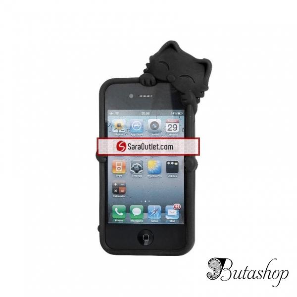 РАСПРОДАЖА! KuKu Cat Design Rubber Open-face Case for iPhone 4/4S (Black) - butashop.com