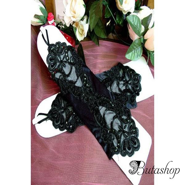 Черные перчатки, украшены вышивкой - butashop.com