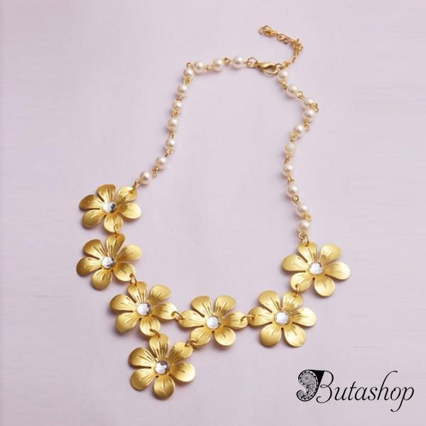 РАСПРОДАЖА! Золотистое ожерелье с цветочками и жемчугом - butashop.com