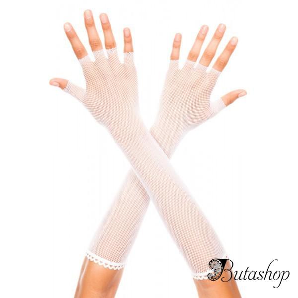 Ажурные женские длинные перчатки белые - butashop.com