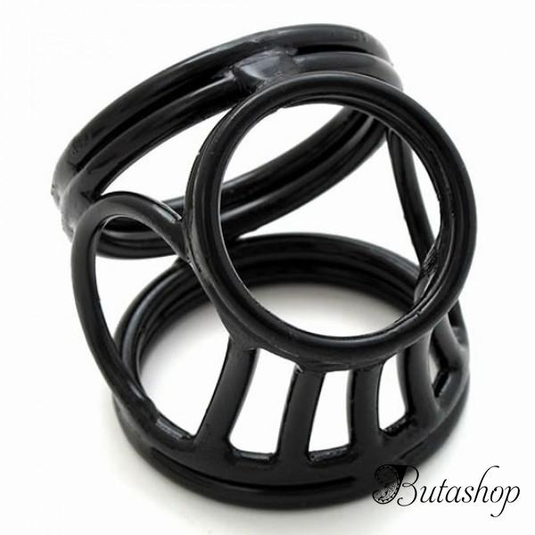 Черное тройное кольцо фиксатор на пенис - butashop.com