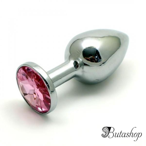 Металлическая анальная пробка с розовым камушком - butashop.com