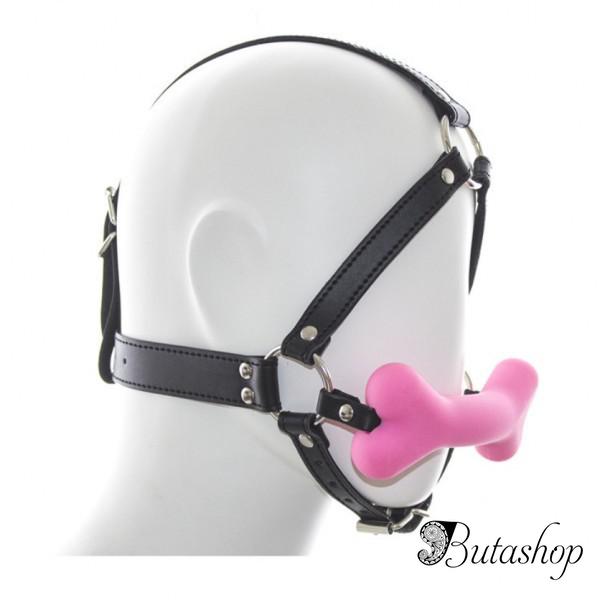 Черный классический кляп для рта в форме розовой силиконовой косточки - butashop.com