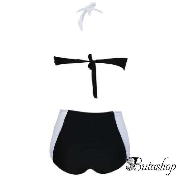 Черно-белый купальник с завышенной талией - butashop.com