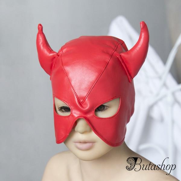 Красная маска для интимных игр Рога быка - butashop.com