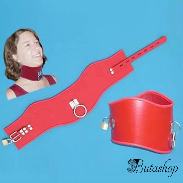 Красный кожаный широкий ошейник - butashop.com