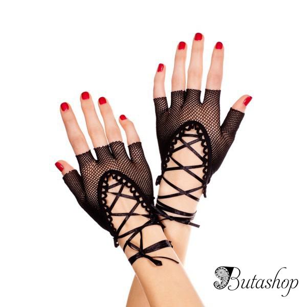 Короткие черные рукавички с открытыми пальчиками - butashop.com
