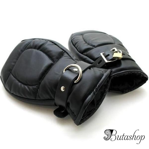 Черные кожаные перчатки-наручники - butashop.com