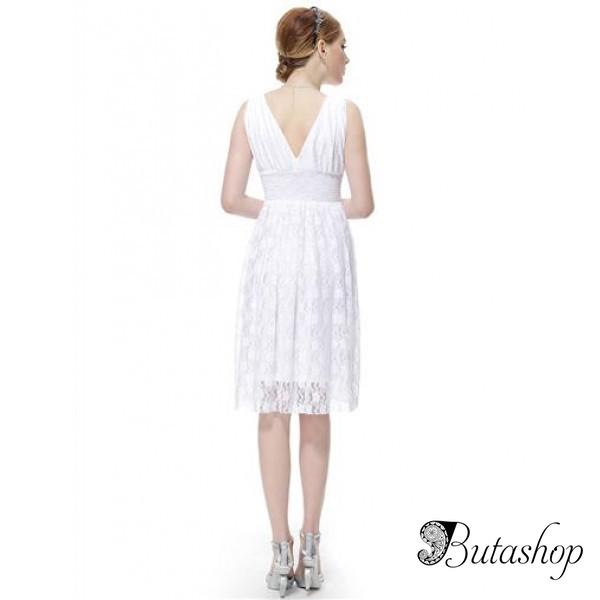 РАСПРОДАЖА! Кружевное белое платье с V-образным декольте - butashop.com