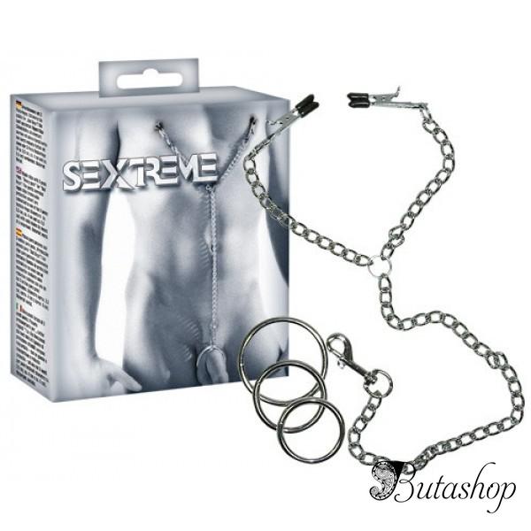 Зажимы на соски Sextreme с металлическим эрекционным кольцом - butashop.com