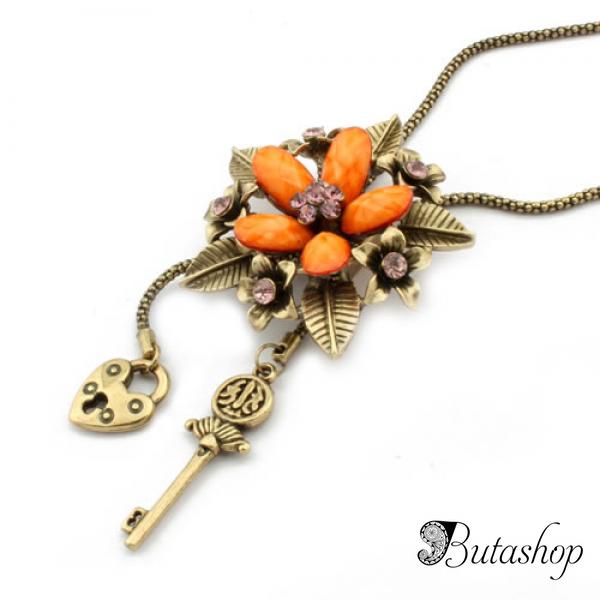 РАСПРОДАЖА! Металлическое ожерелье с цветочком и  мерцающими стразами - butashop.com