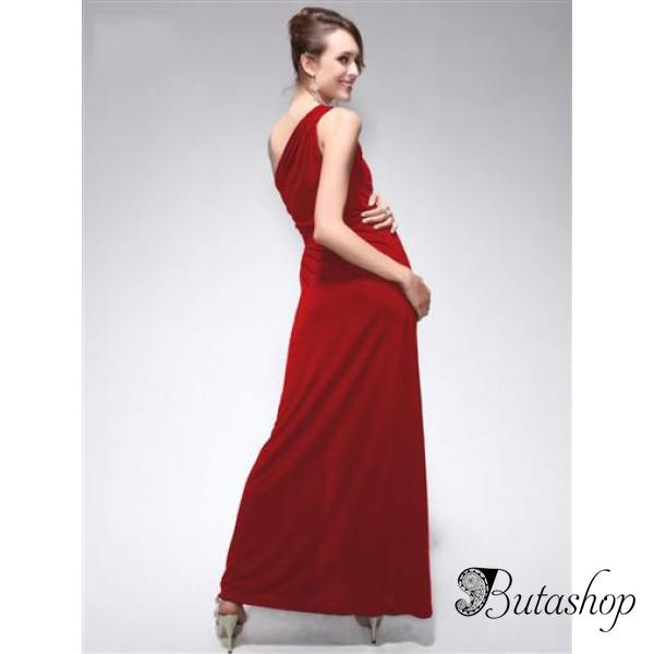 РАСПРОДАЖА! Платье на одно плече с оригинальной брошью красное - butashop.com