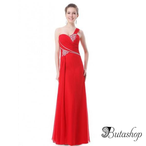 РАСПРОДАЖА! Платье на одно плече с мерцающими стразами красное - butashop.com