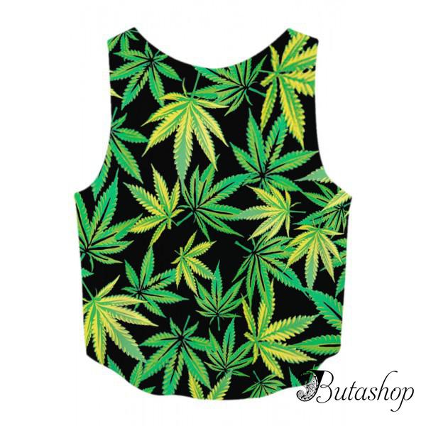 Короткий топ женский с принтом листьев марихуаны - butashop.com