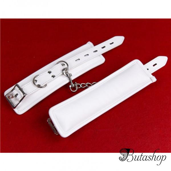 Белые кожаные наручники - butashop.com