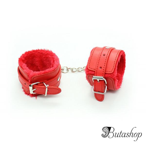 Гламурные красные наручники с мехом - butashop.com