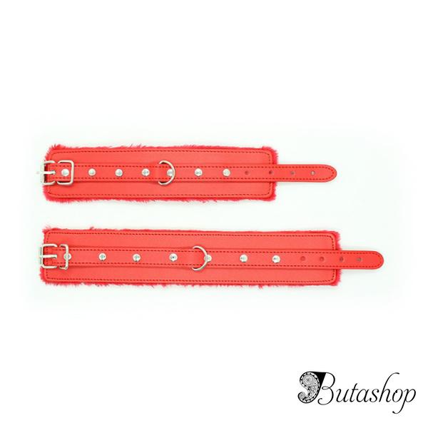 Гламурные красные наручники с мехом - butashop.com