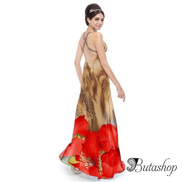 РАСПРОДАЖА! Великолепное бежевое платье с красными цветами - butashop.com