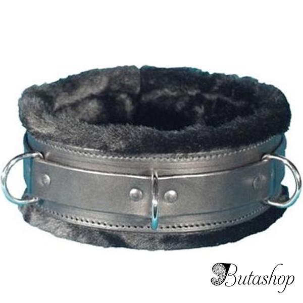 Черный ошейник с меховой подкладкой - butashop.com