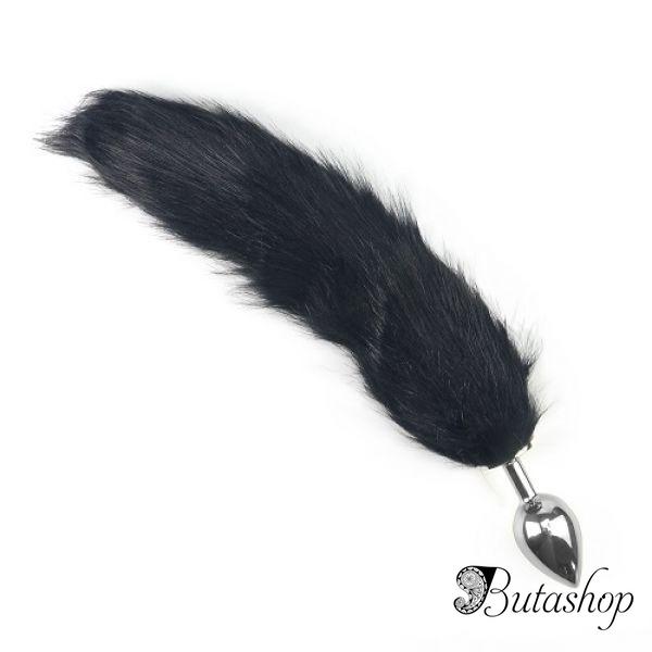 Прозрачная анальная втулка с черным хвостом - butashop.com