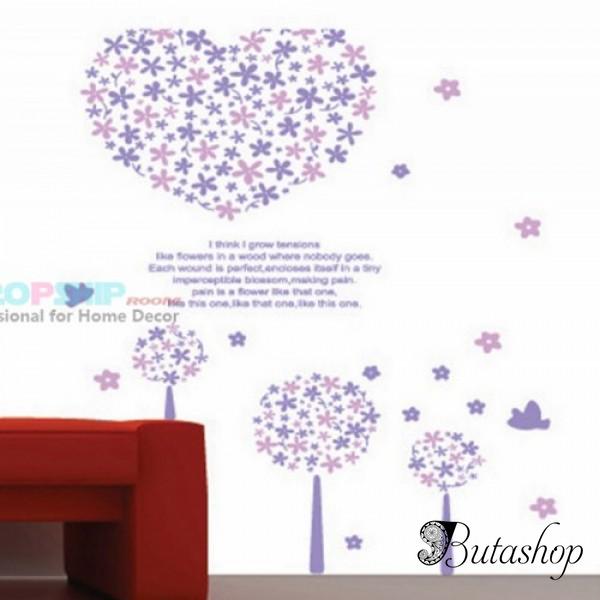 РАСПРОДАЖА! Виниловая наклейка - Фиолетовое цветочное сердце - butashop.com