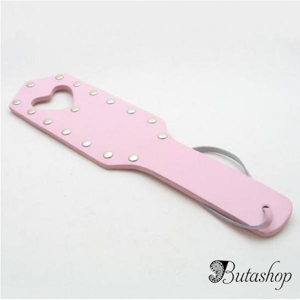 Розовая кожаная шлепалка с сердечком - butashop.com