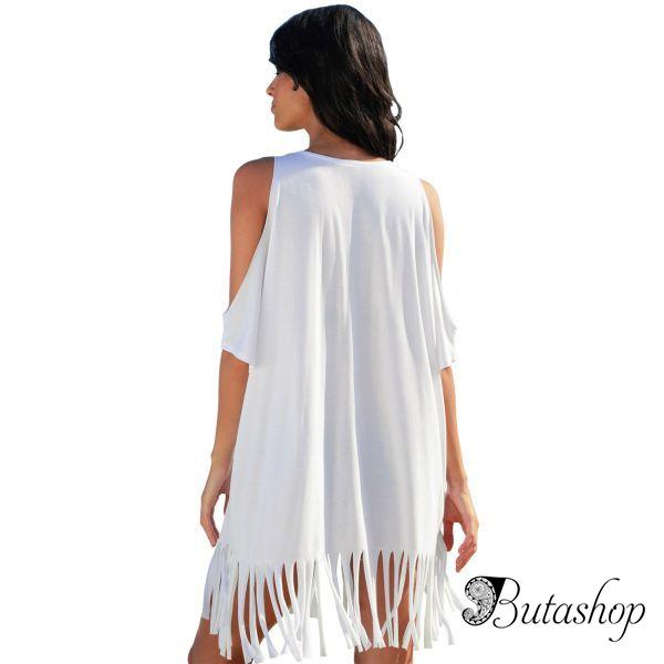 White Loose Fit Take me to the BEACH Cover up - butashop.com