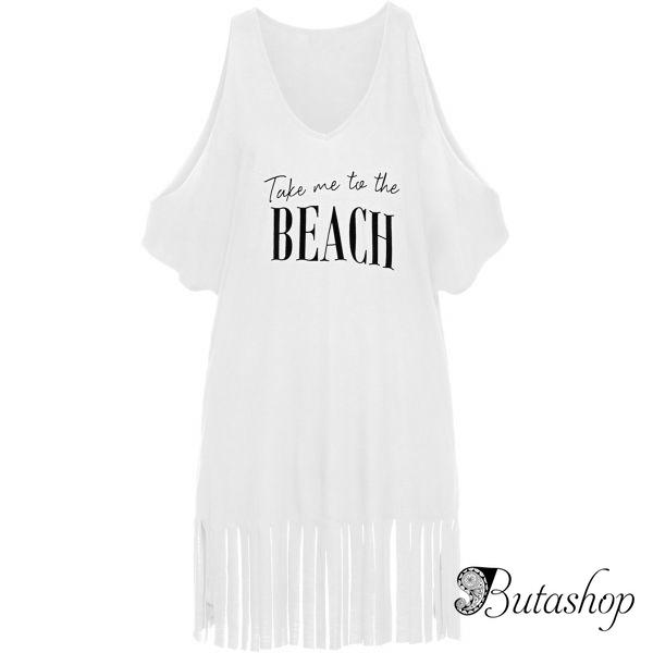 White Loose Fit Take me to the BEACH Cover up - butashop.com