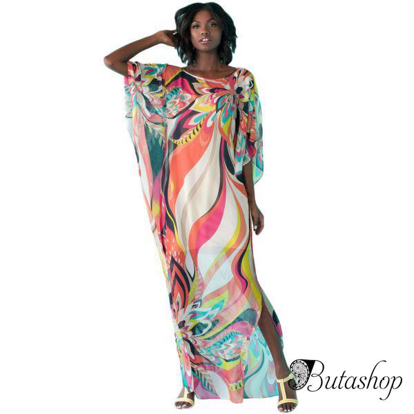 Цветастое длинное платье для пляжа - butashop.com