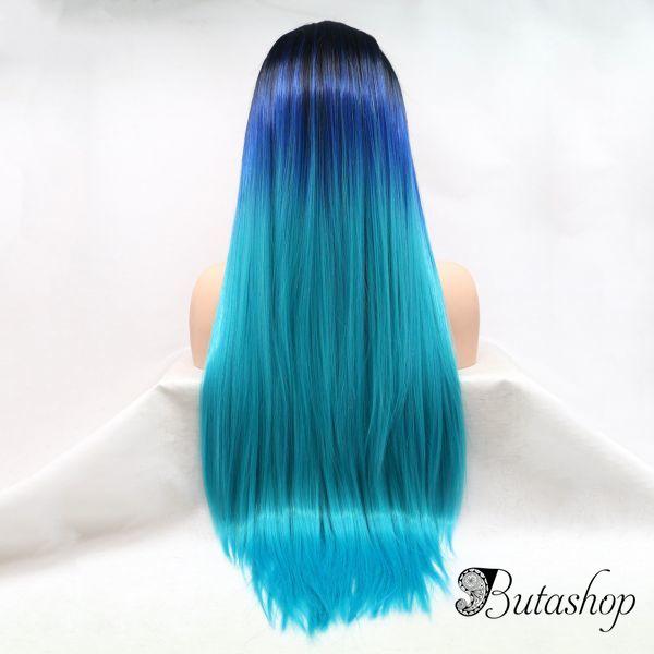 Реалистичный парик омбре на сетке голубые длинные волосы - butashop.com