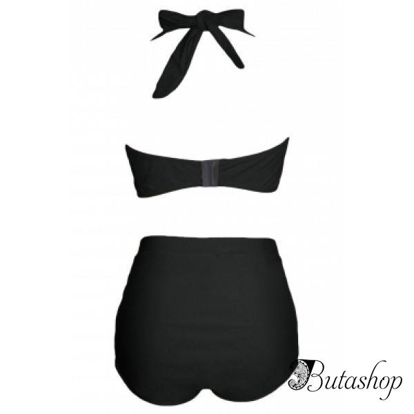 Black Halter Bandeau High Waist Plus Size Swimwear - butashop.com