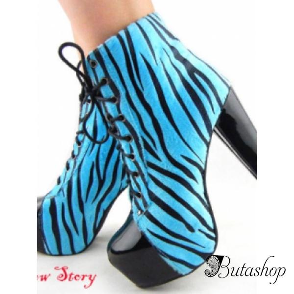 РАСПРОДАЖА! Голубая зебра ботиночки на каблуке - butashop.com