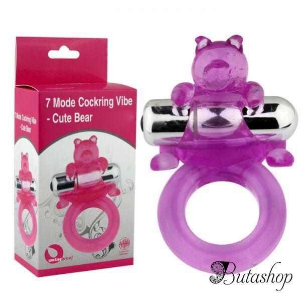 Эластичное эрекционное кольцо фиолетового цвета с вибро-мишкой - butashop.com