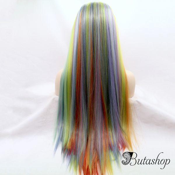 Длинный парик на сетке с прядями цвета радуги - butashop.com