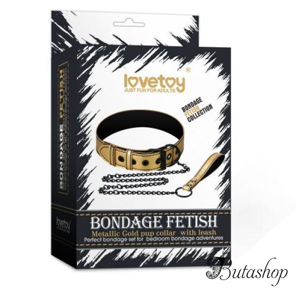 Золотичный ошейник Bondage Fetish Metallic Gold Pup Collar With Leash - butashop.com