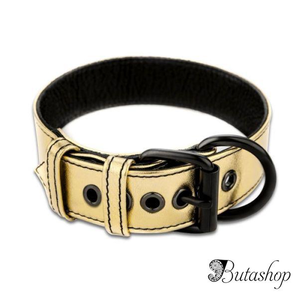 Золотичный ошейник Bondage Fetish Metallic Gold Pup Collar With Leash - butashop.com